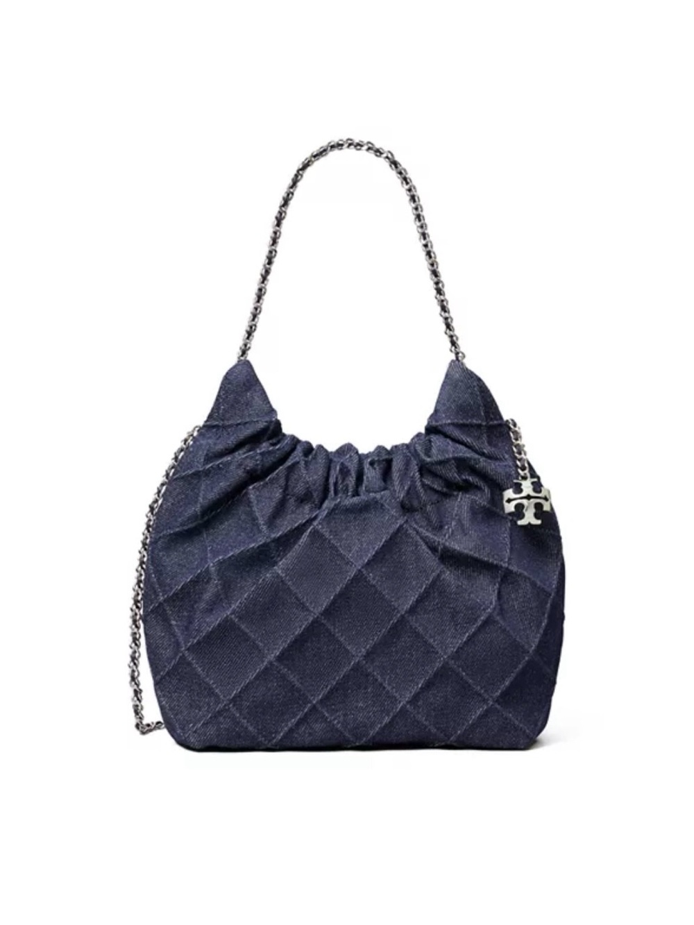 Tory Burch Soft Denim Fleming Silver Chain Crossbody Hobo Bag